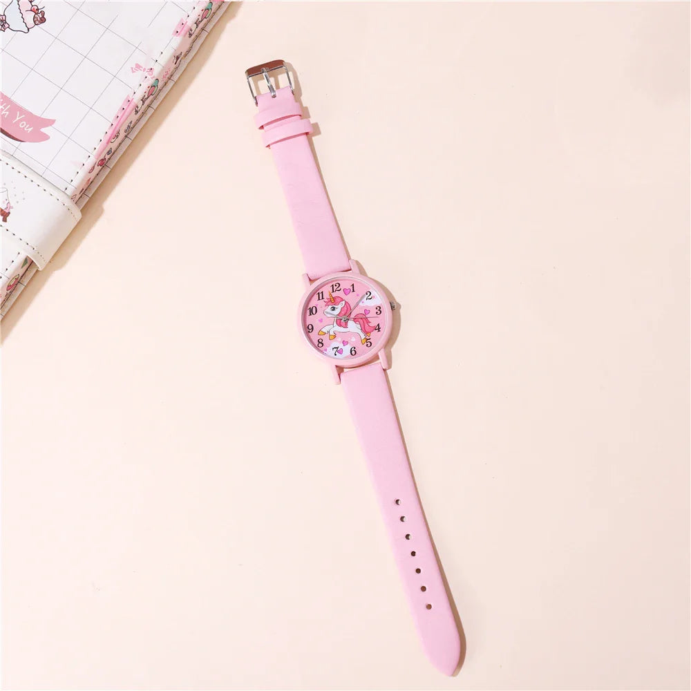 Cute pink leather unicorn watch