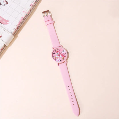 Cute pink leather unicorn watch