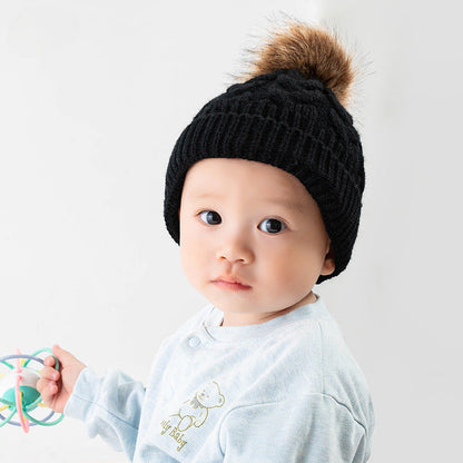 Wholesale Children's Autumn and Winter Hats Fur Ball Thickened Woolen Hat
