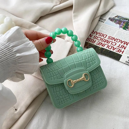Elegant Girls Pearl Handle Jelly Mini Bag.