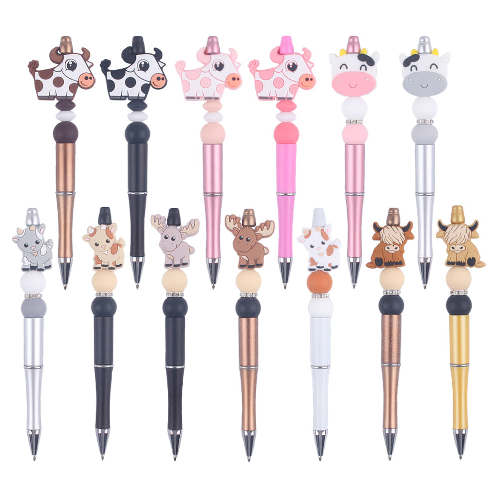 Handmade Beaded Pen Cartoon Animal Cow Silicone Beaded