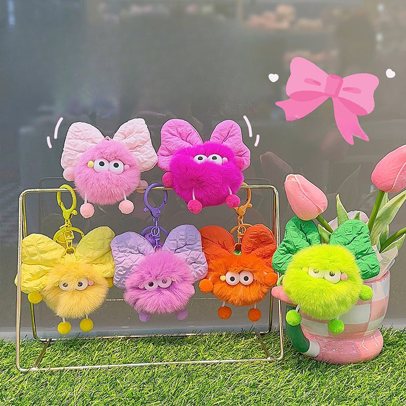 Bow Colorful Fur Ball Keychain