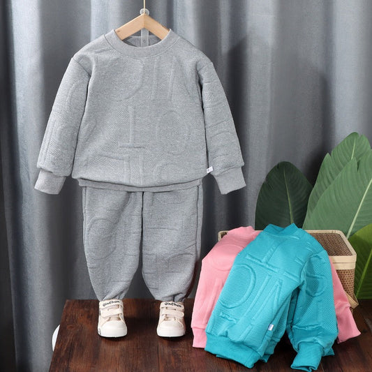 Wholesale Autumn Children's Polyester Casual Hoodie Two-piece Set