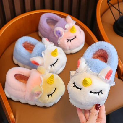 Kids Plush Unicorn Slippers
