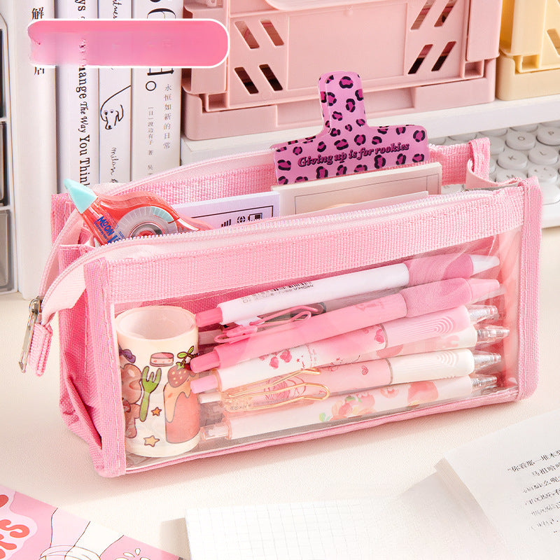 Large Capacity Six-layer Transparent Canvas Pencil Case