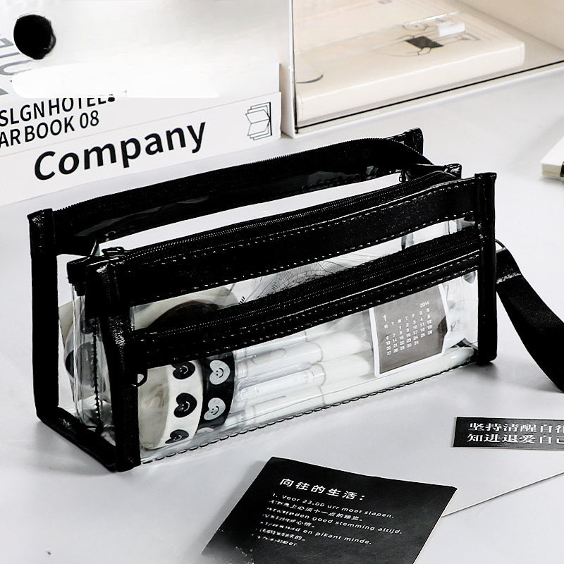 Four-layer Transparent Leather Pencil Bag