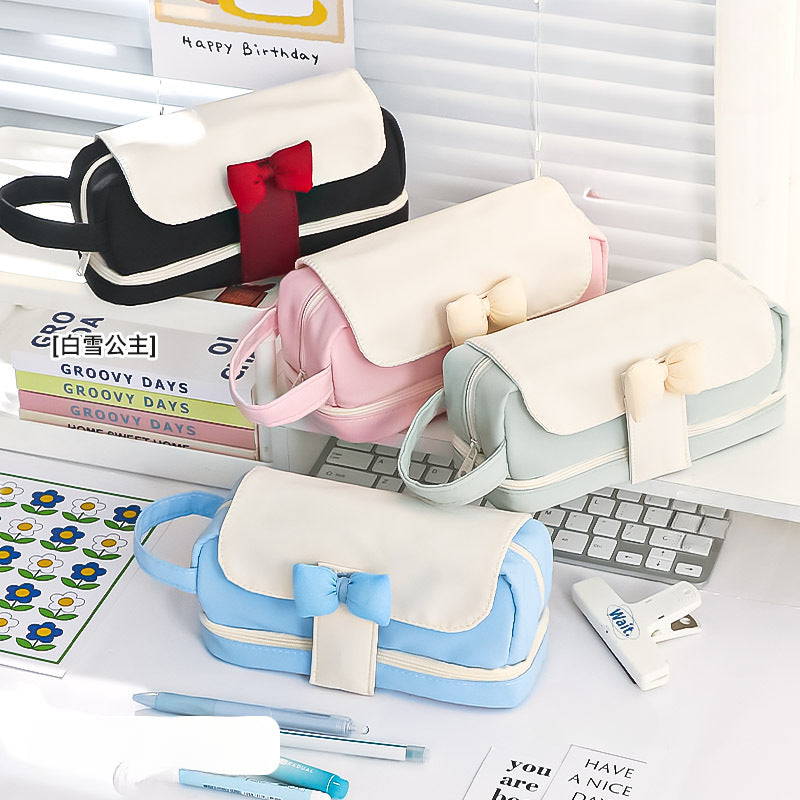 Bow Color Matching Fabric Pencil Case