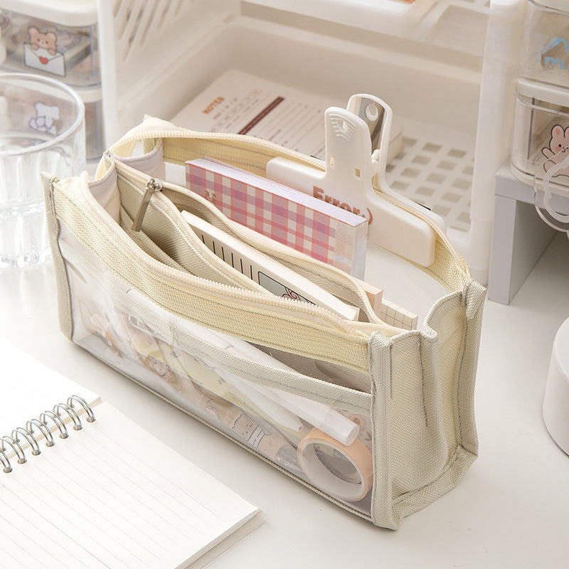 Large Capacity Six-layer Transparent Canvas Pencil Case