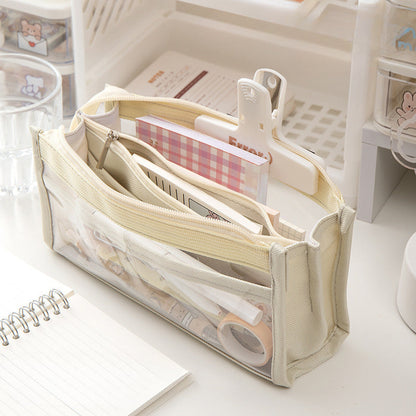 Large Capacity Six-layer Transparent Canvas Pencil Case
