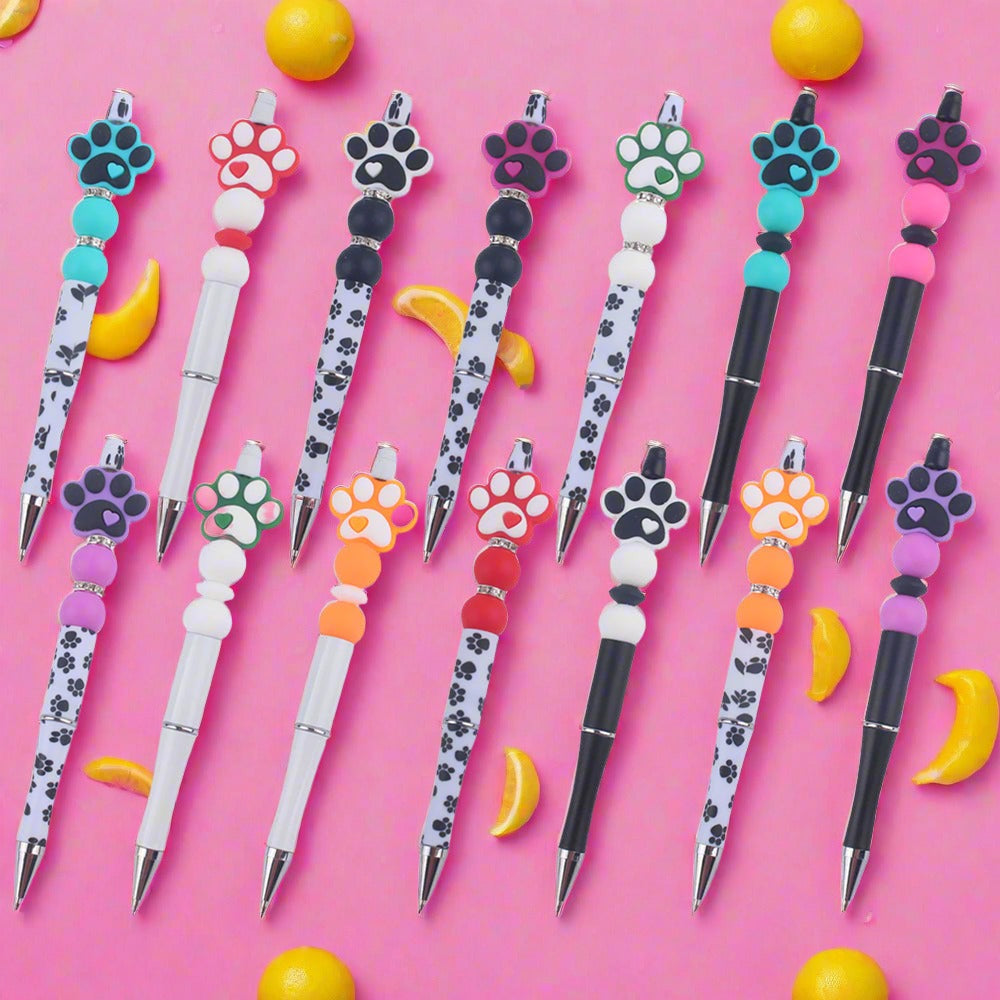 Handmade Bead Pen Cartoon Dog Paw Silicone Ballpoint