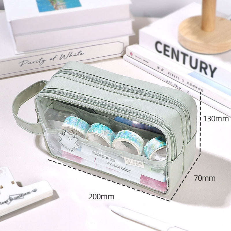 2024 Three-layer Extra Large Capacity Transparent Canvas Pencil Case