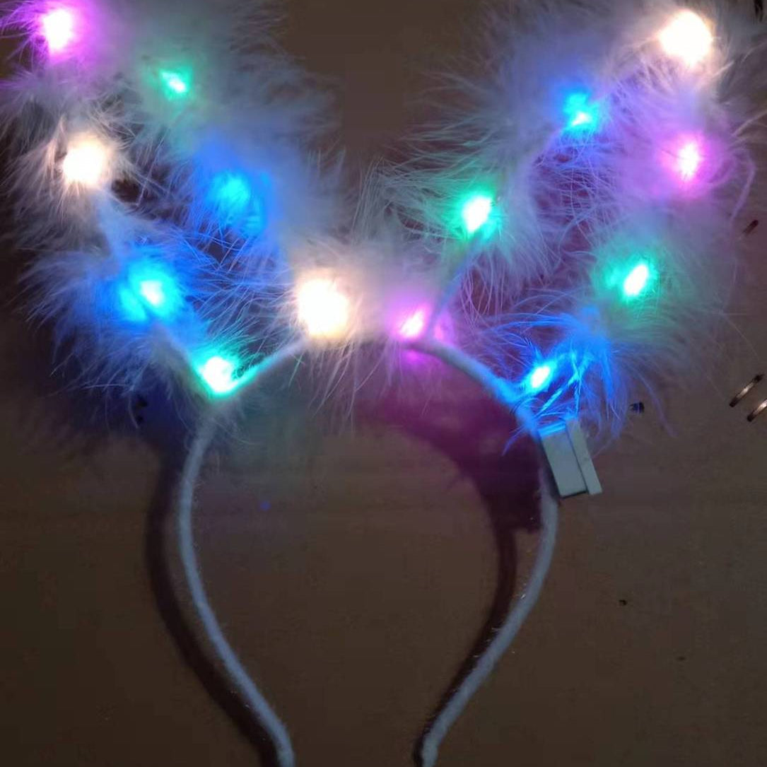 Wholesale Plush Rabbit Ears Cat Ears Antlers Gold Feather Garland Lantern Headband