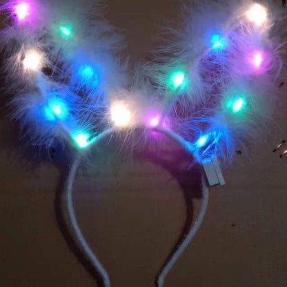 Wholesale Plush Rabbit Ears Cat Ears Antlers Gold Feather Garland Lantern Headband