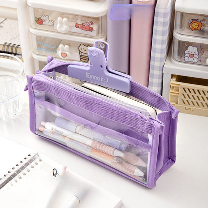 Large Capacity Six-layer Transparent Canvas Pencil Case