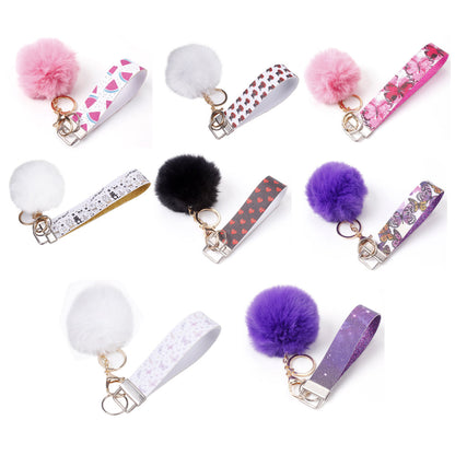 PU Leather Fur Ball Keychain
