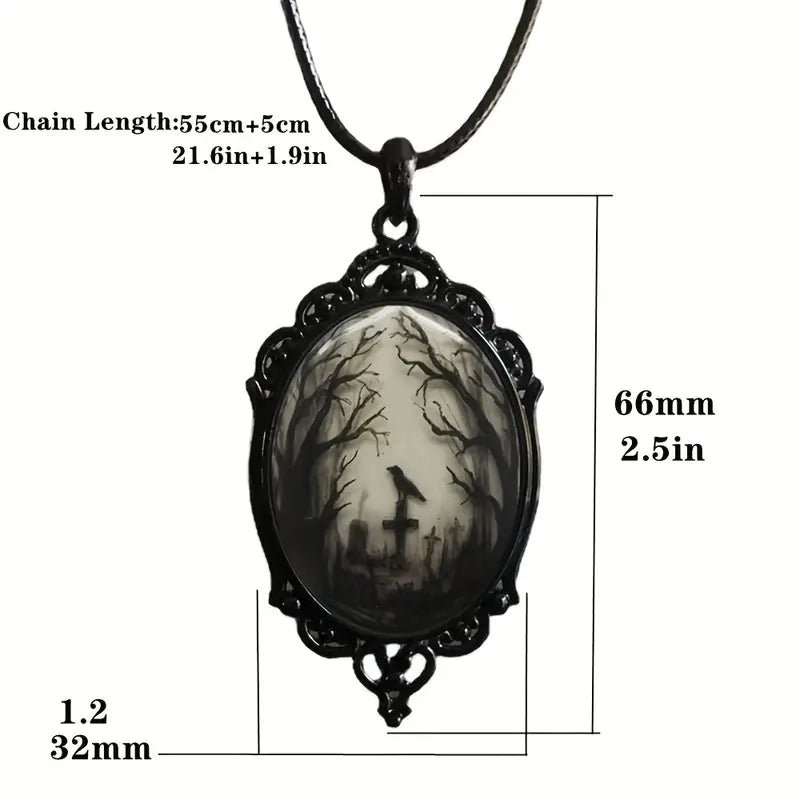 Halloween Gothic Raven Cross Necklace