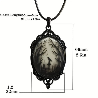 Halloween Gothic Raven Cross Necklace