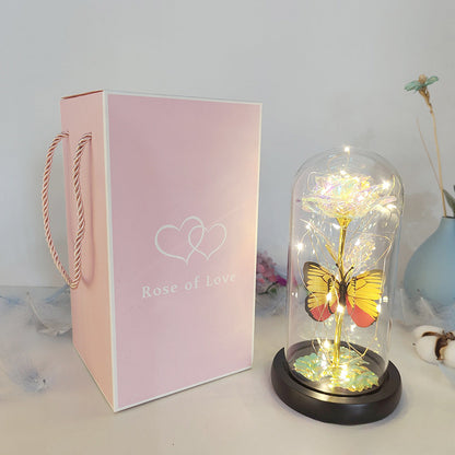 Gold Leaf Rose Flower Preserved Flower Glass Cover