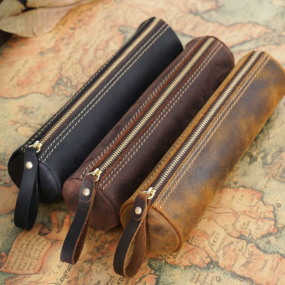 Vintage Genuine Leather Pencil Case