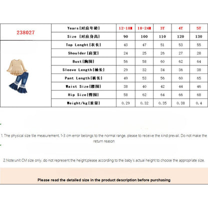 Wholesale Polyester Tops Children's Long Sleeve Denim Bell Bottoms Two Piece Set