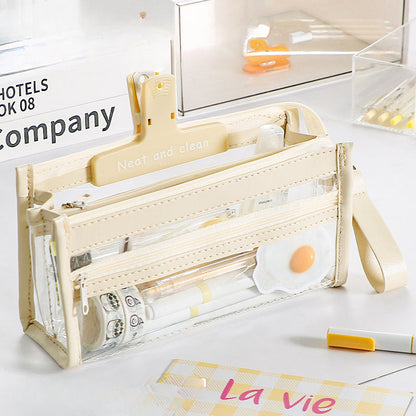 Four-layer Transparent Leather Pencil Bag