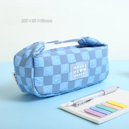 Checkerboard Large Capacity Canvas Pencil Bag