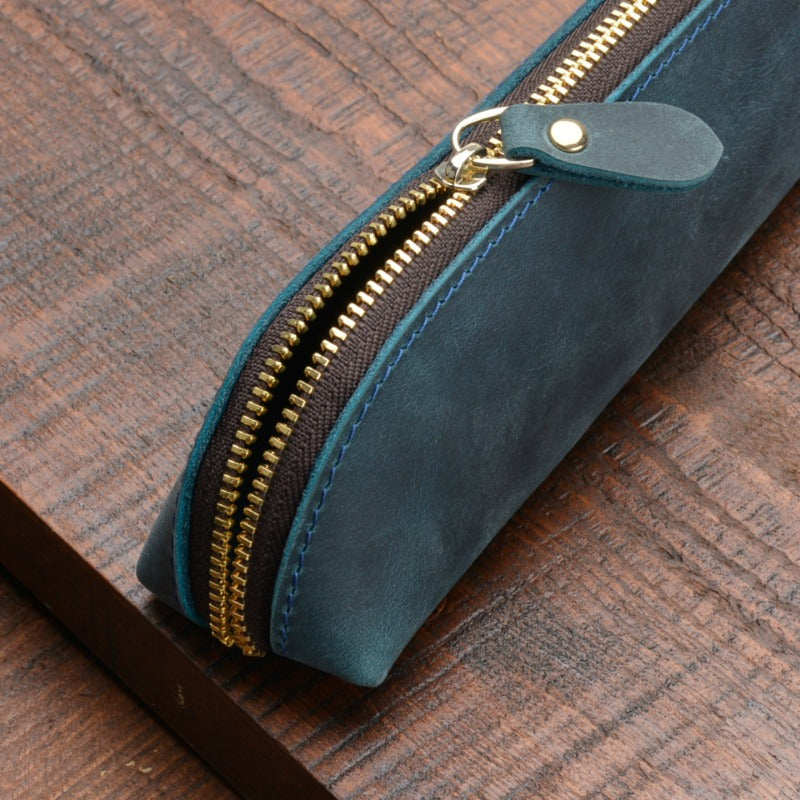 Crazy Horse Leather Zipper Handmade Fashion Vintage Pencil Case