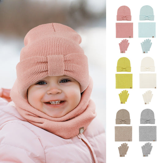 Wholesale Children's Hat Bow Baby Hat Scarf Gloves Set