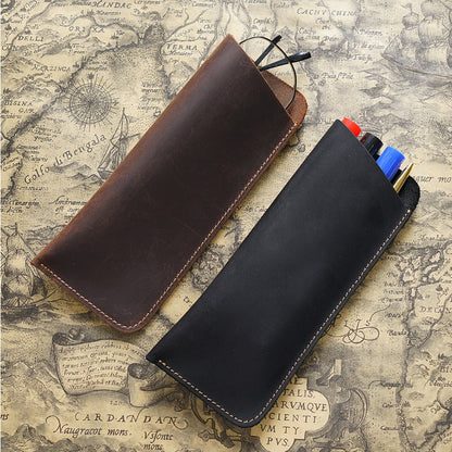 Simple Retro Cowhide Large Capacity Pencil Case