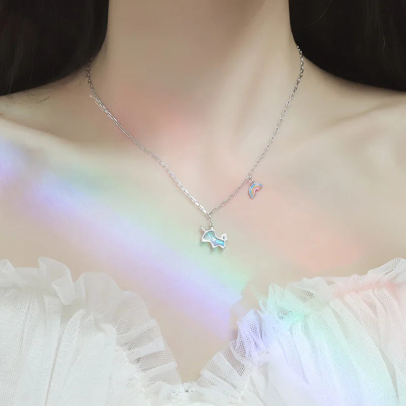 Silver Plated Opal Unicorn Necklace