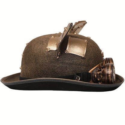 Steampunk Golden Top Hat with Cat Ears & Removable Goggles