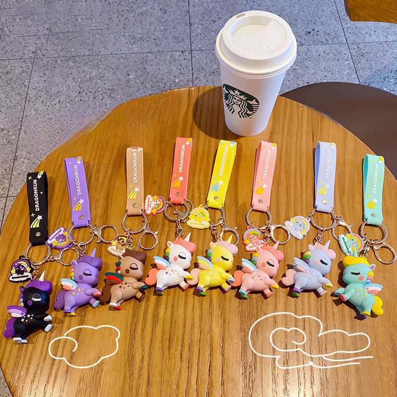 Cartoon Cute Rainbow Horse Unicorn PVC Keychain Cute Keychain
