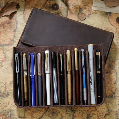 Handmade Magnetic Drawer-style Crazy Horse Leather Pencil Case