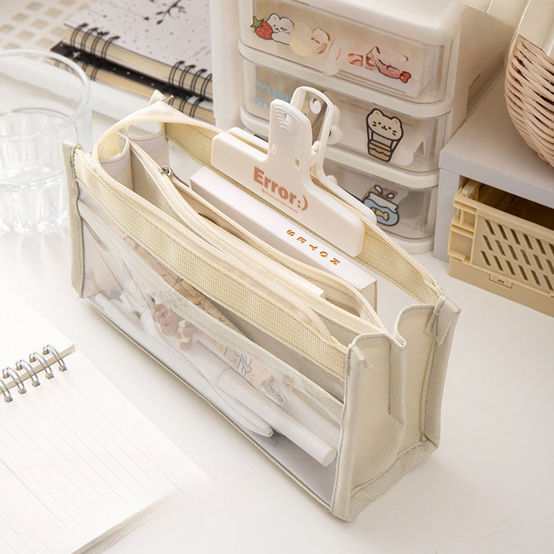 Large Capacity Six-layer Transparent Canvas Pencil Case