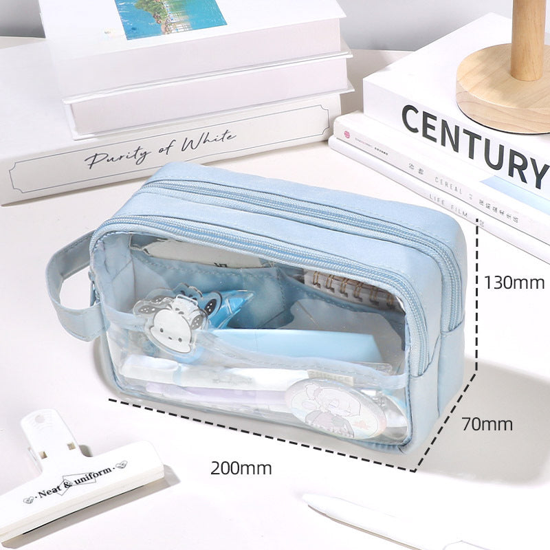 2024 Three-layer Extra Large Capacity Transparent Canvas Pencil Case