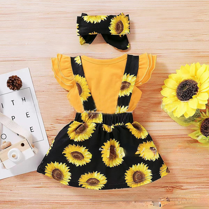 Cotton Kids Sunflower Short Sleeve Suspender Dress Set