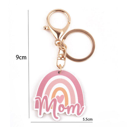 Cartoon Western Rainbow MAMA Wooden Small Keychains
