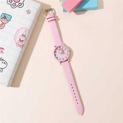 Cute pink leather unicorn watch
