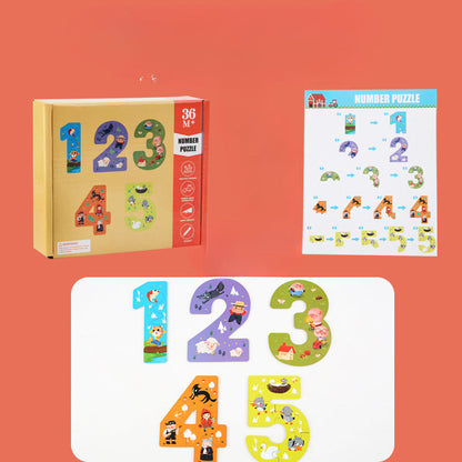 Wholesale Children's Wooden Three-dimensional Early Education Enlightenment Cartoon Animal Digital Cognitive Assembling Puzzle Toy
