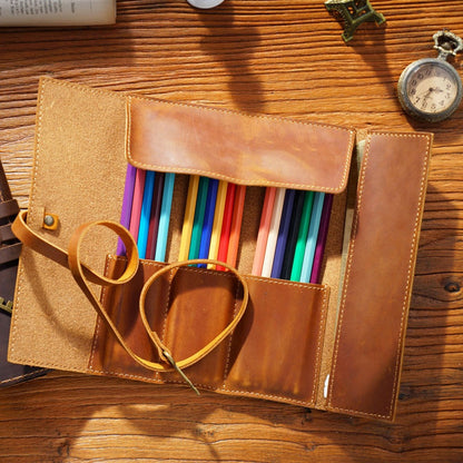 Bidding Cowhide Retro Pen Bag