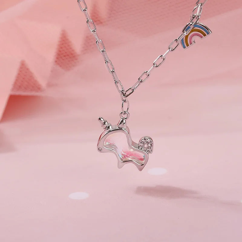 Silver Plated Opal Unicorn Necklace