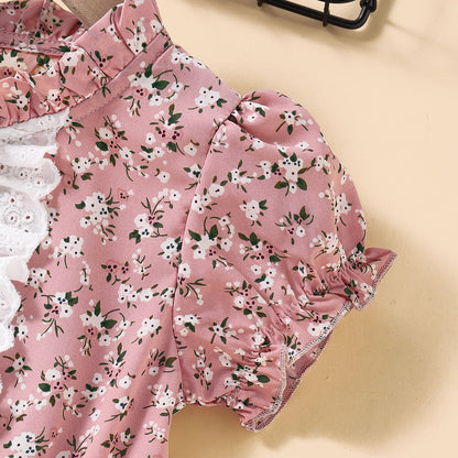 Children's Pastoral Floral Polyester Dress