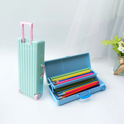 Plastic Suitcase Double Layer Large Capacity Stationery Box