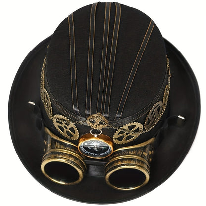 Unisex Steampunk Top Hat - Compass, Goggles, Detachable Gears