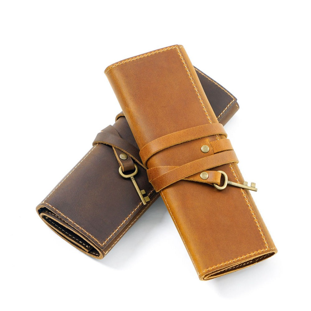 Bidding Cowhide Retro Pen Bag