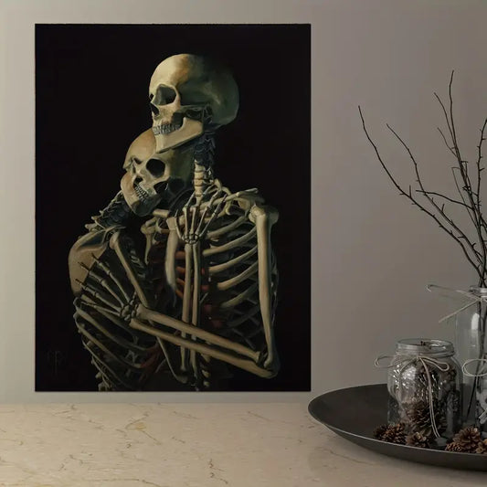 Wall Art - A3 Canvas Hugging Skeleton Couple