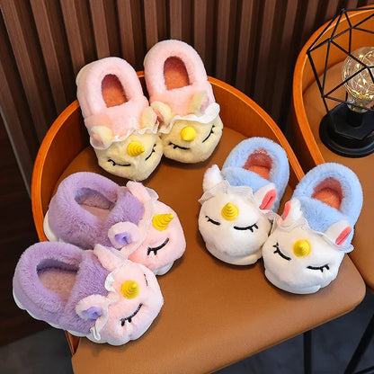 Kids Plush Unicorn Slippers