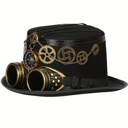 Unisex Steampunk Top Hat - Compass, Goggles, Detachable Gears