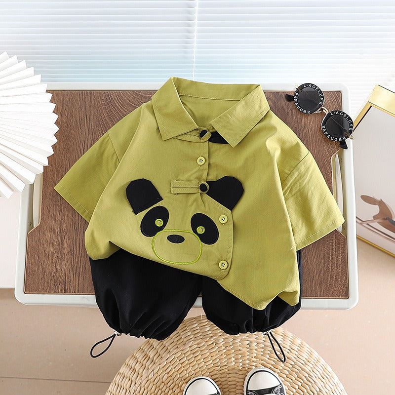 Boys' Cotton Panda Shirt and Shorts Set