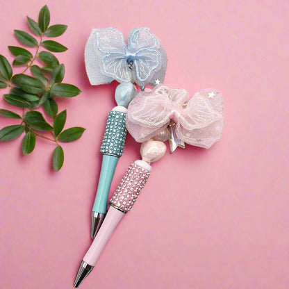 Beaded Handmade DIY Boutique BOW Rhinestone Gravel Pen
